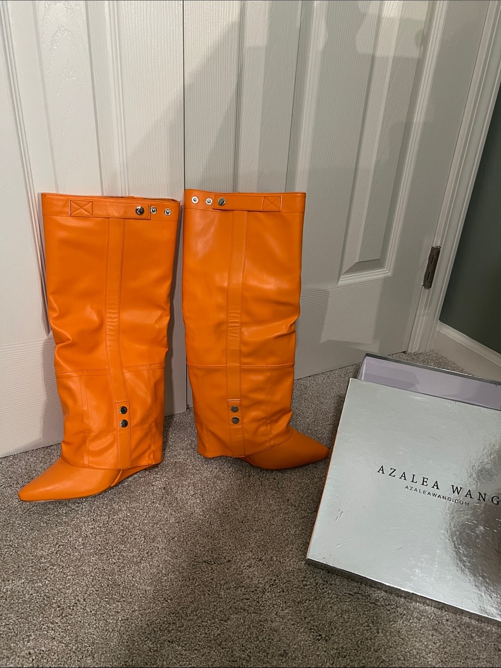 Azalea Wang Orange Knee-High Heeled Boots